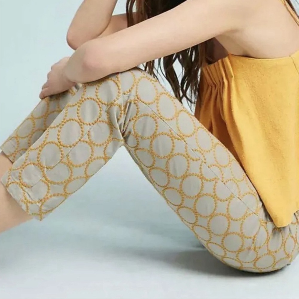 Anthropologie Relaxed Circle-Embroidered Chino Pants